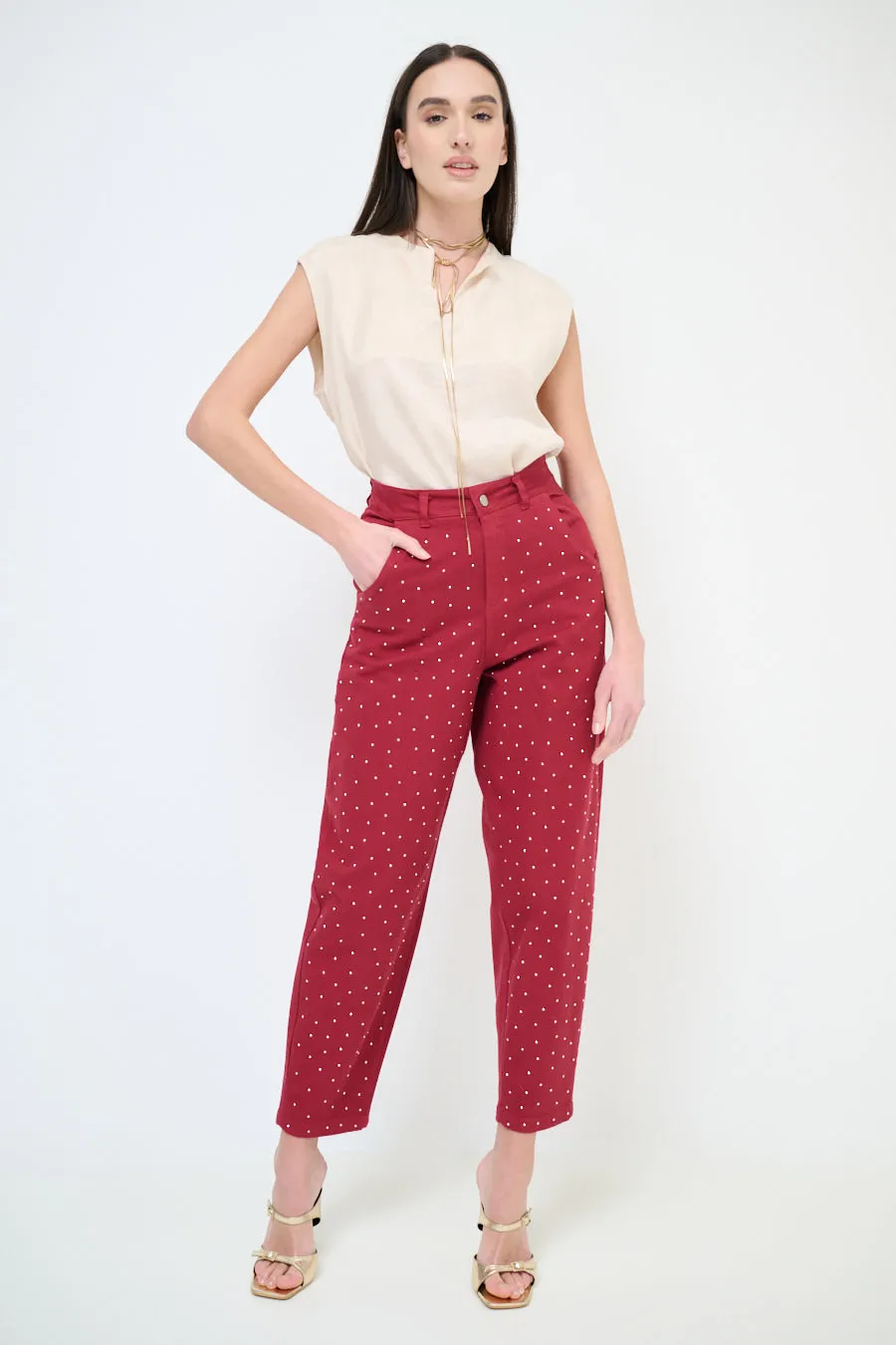 High-waisted studded tapered trousers wholesale