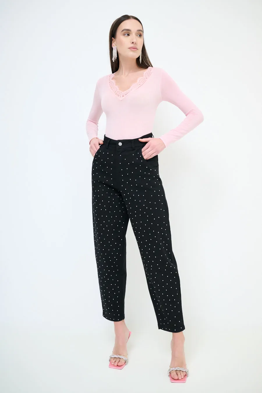 High-waisted studded tapered trousers wholesale