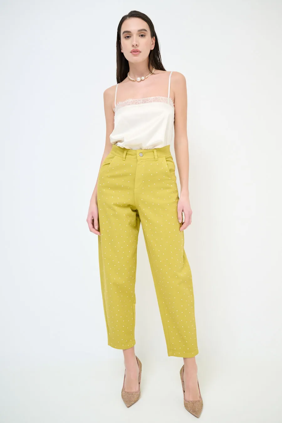 High-waisted studded tapered trousers wholesale