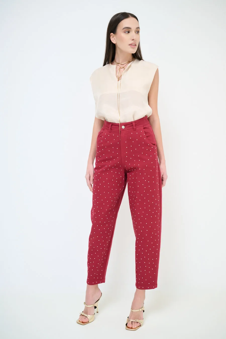 High-waisted studded tapered trousers wholesale
