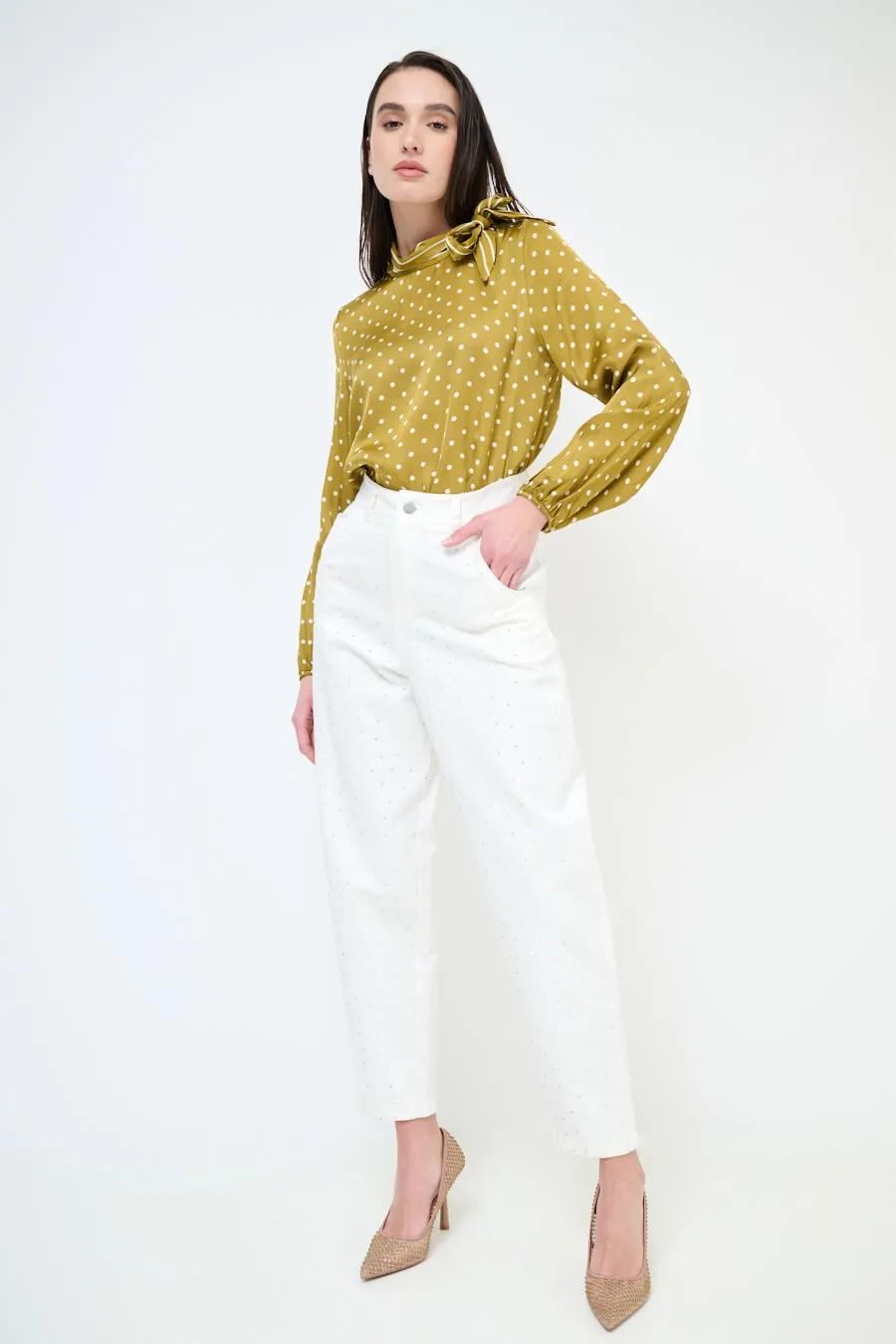 High-waisted studded tapered trousers wholesale