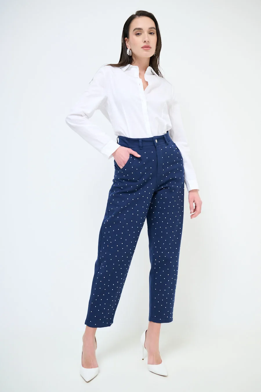 High-waisted studded tapered trousers wholesale