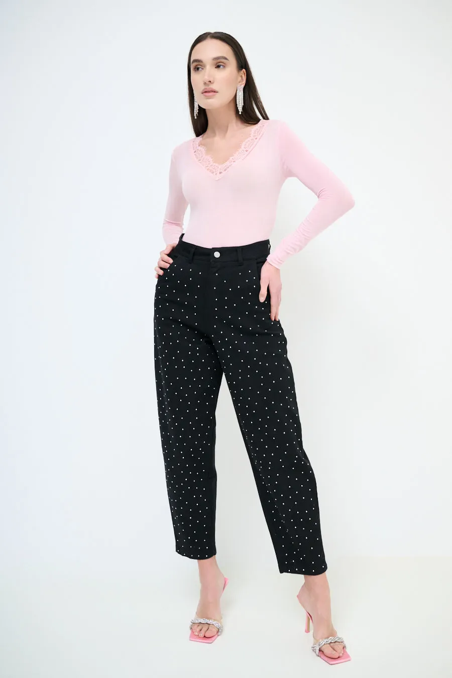 High-waisted studded tapered trousers wholesale