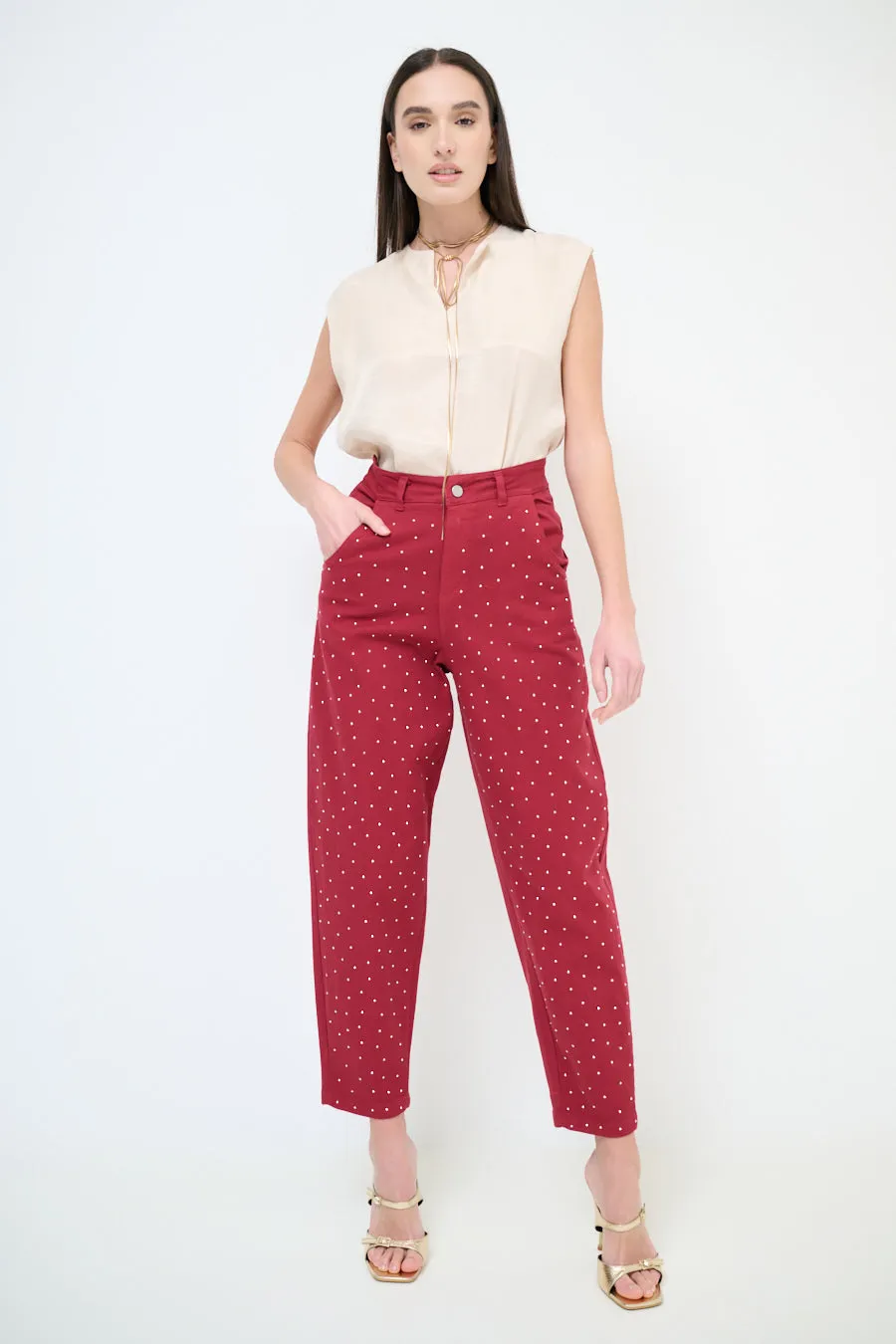 High-waisted studded tapered trousers wholesale