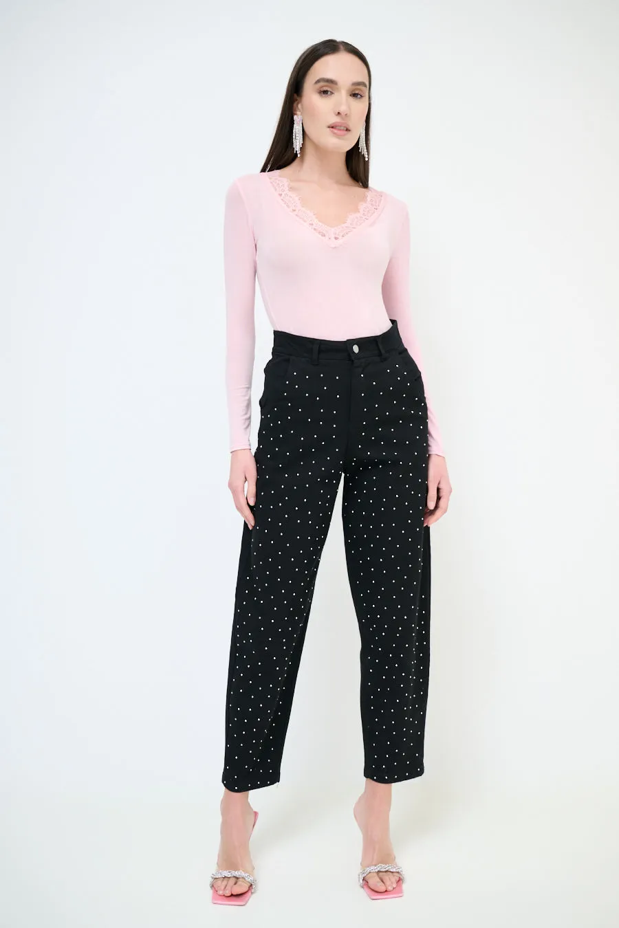 High-waisted studded tapered trousers wholesale