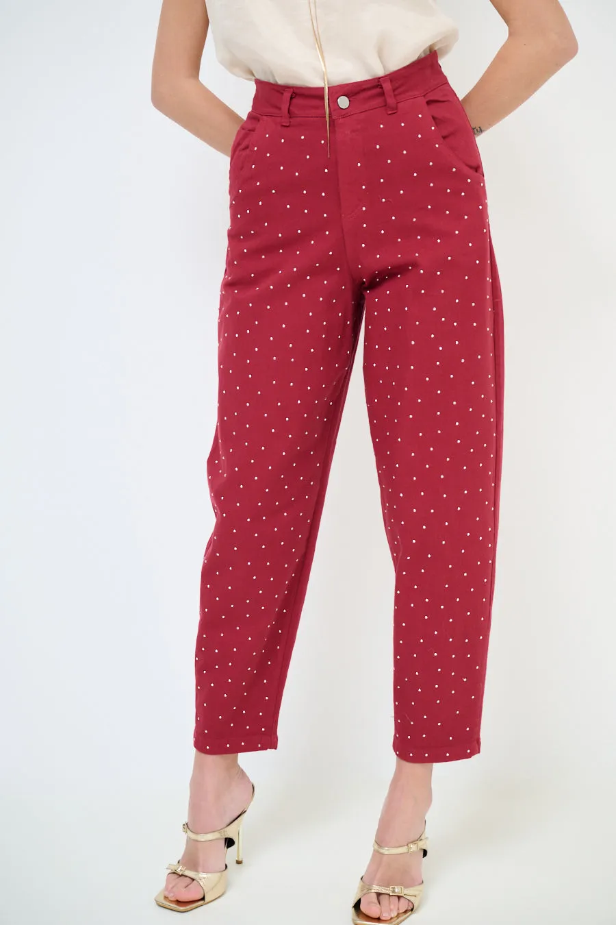 High-waisted studded tapered trousers wholesale