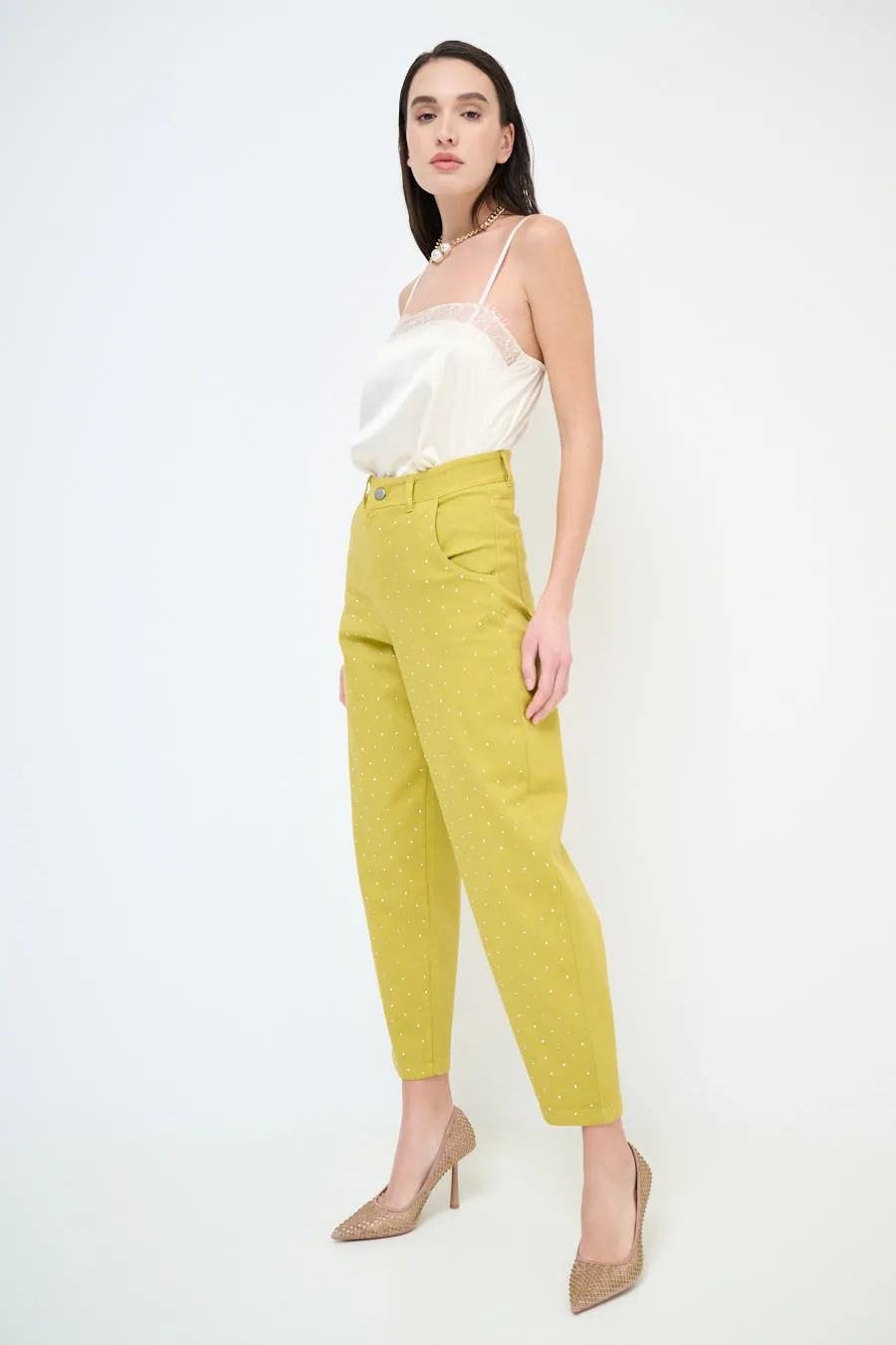 High-waisted studded tapered trousers wholesale