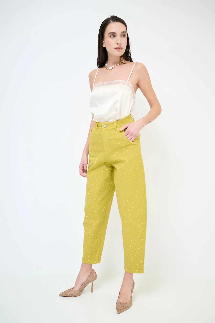 High-waisted studded tapered trousers wholesale