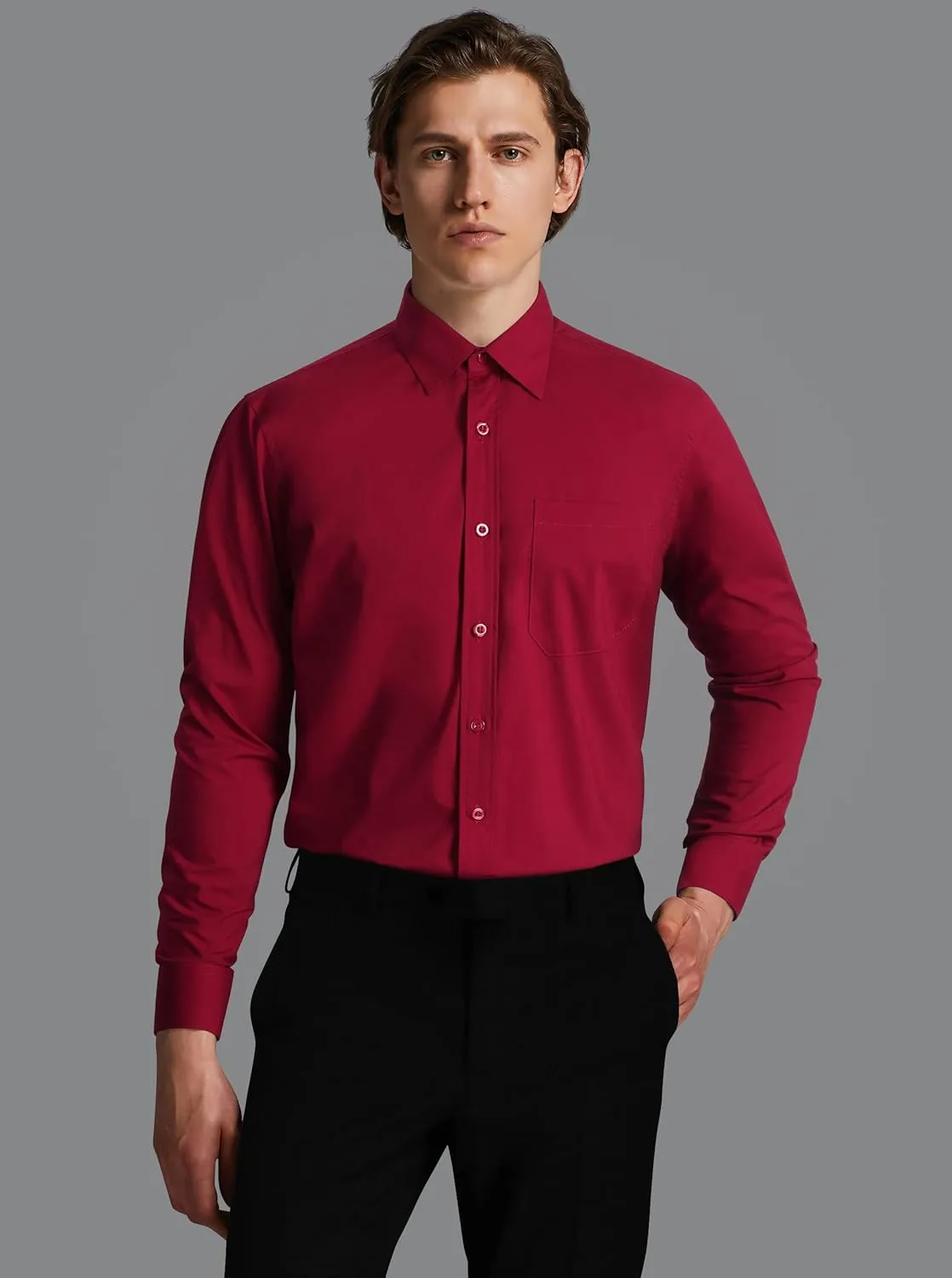HISDERN Mens Dress Shirts Long Sleeve Button Down Shirts for Men Casual Solid Formal Business Regular Fit Shirt with Pocket