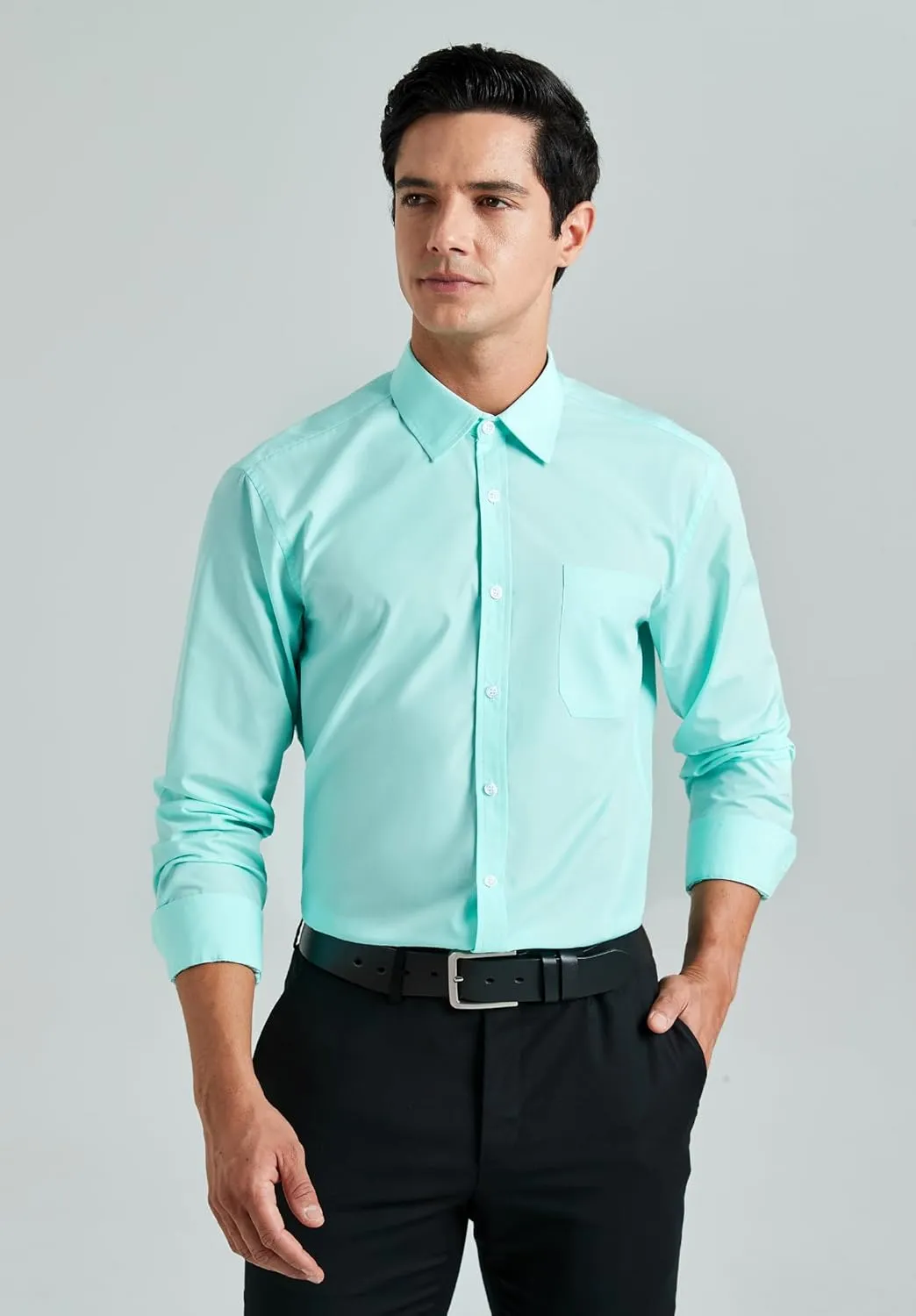 HISDERN Mens Dress Shirts Long Sleeve Button Down Shirts for Men Casual Solid Formal Business Regular Fit Shirt with Pocket
