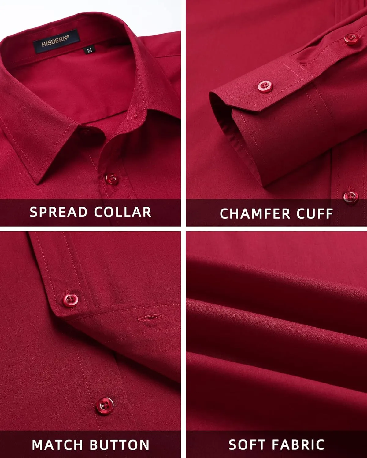 HISDERN Mens Dress Shirts Long Sleeve Button Down Shirts for Men Casual Solid Formal Business Regular Fit Shirt with Pocket