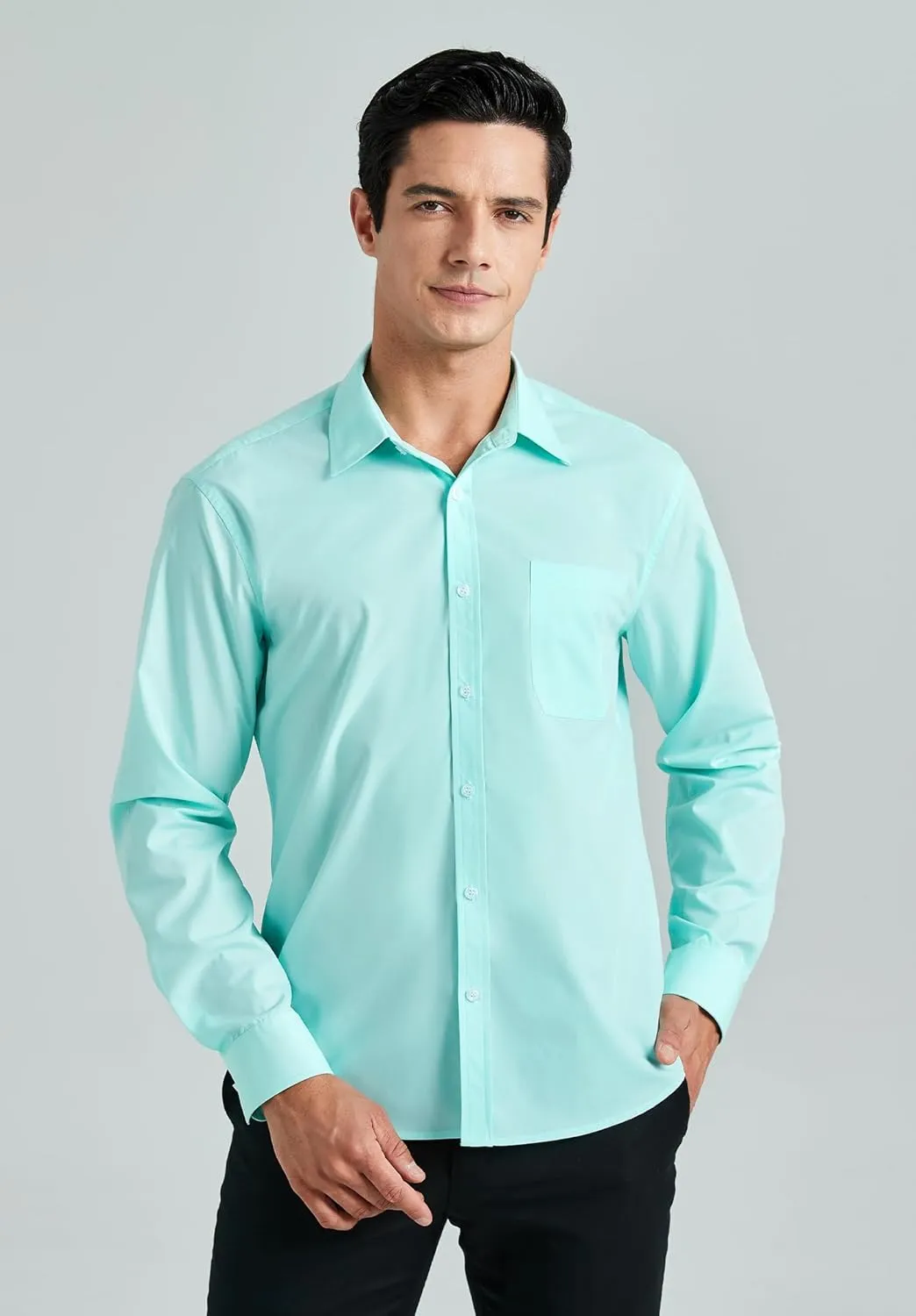 HISDERN Mens Dress Shirts Long Sleeve Button Down Shirts for Men Casual Solid Formal Business Regular Fit Shirt with Pocket