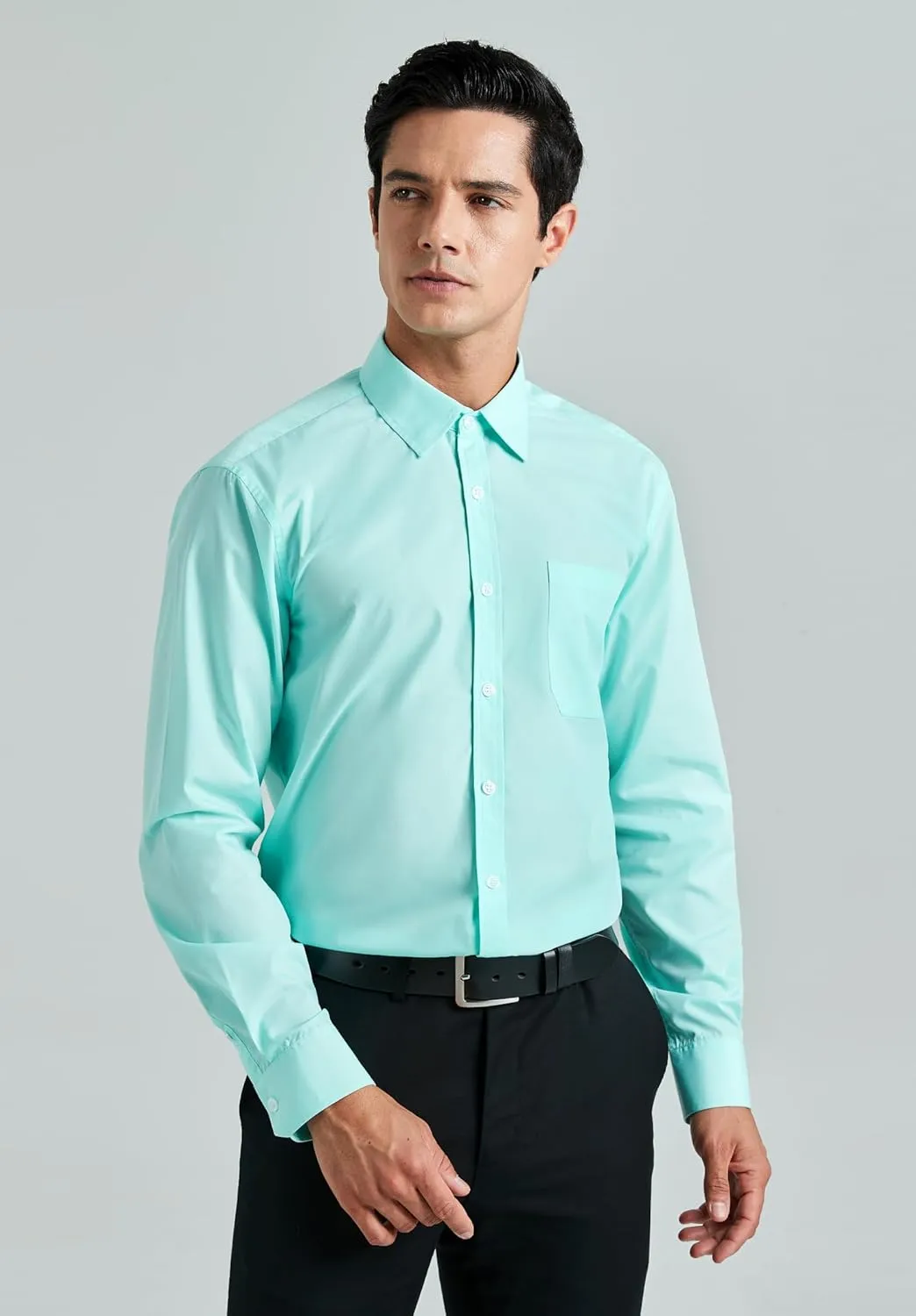HISDERN Mens Dress Shirts Long Sleeve Button Down Shirts for Men Casual Solid Formal Business Regular Fit Shirt with Pocket