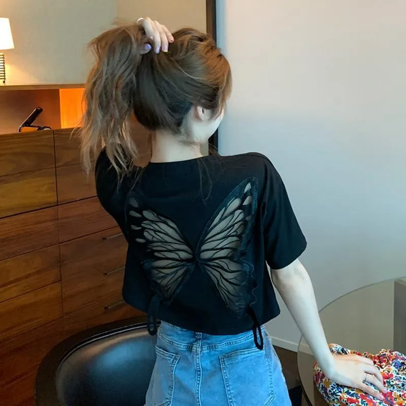 Hollowed Out Butterfly Short T-shirt