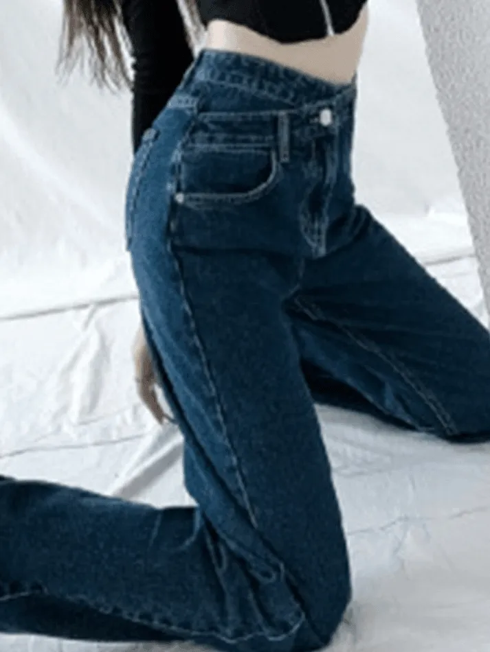 Jean boyfriend croisé délavé vintage