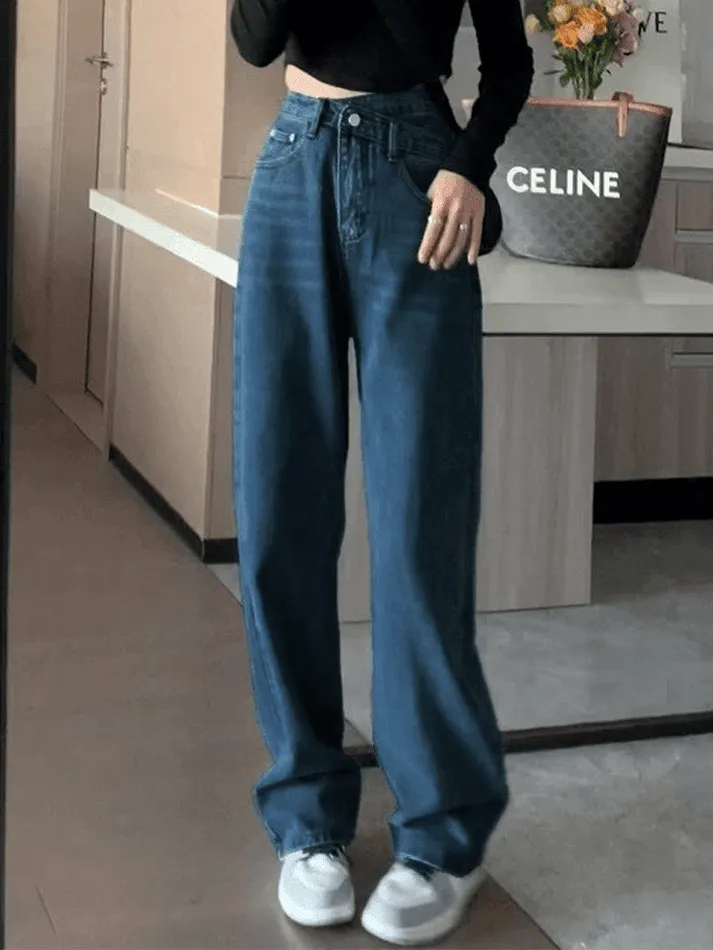 Jean boyfriend croisé délavé vintage