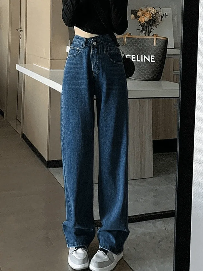 Jean boyfriend croisé délavé vintage
