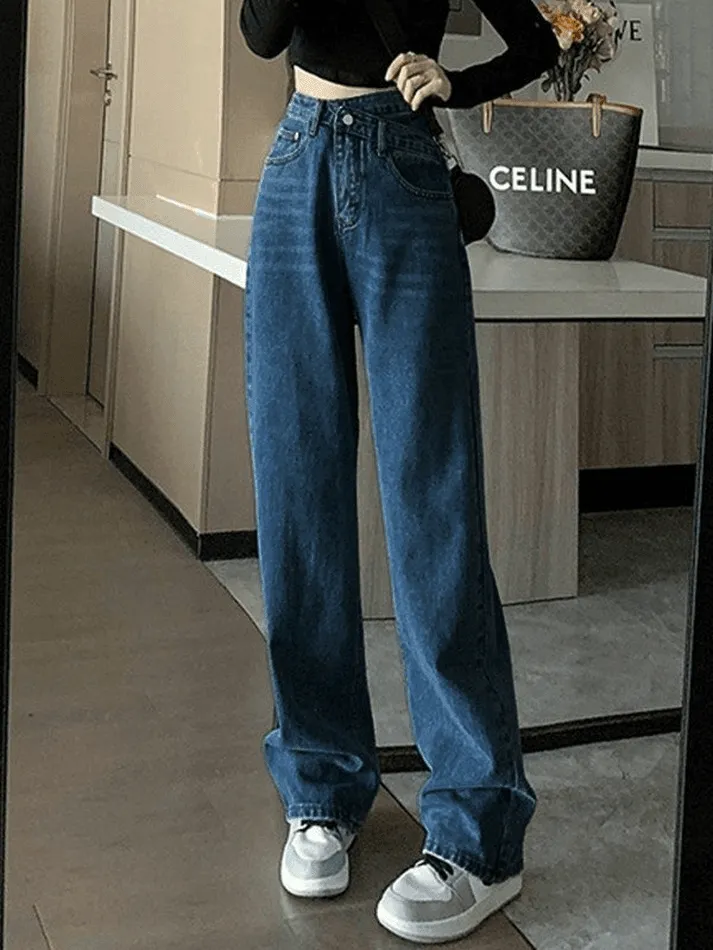 Jean boyfriend croisé délavé vintage