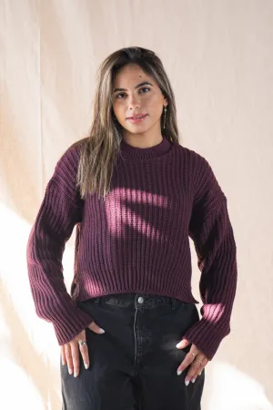 Knitted Cropped Sweater In Burgundy
