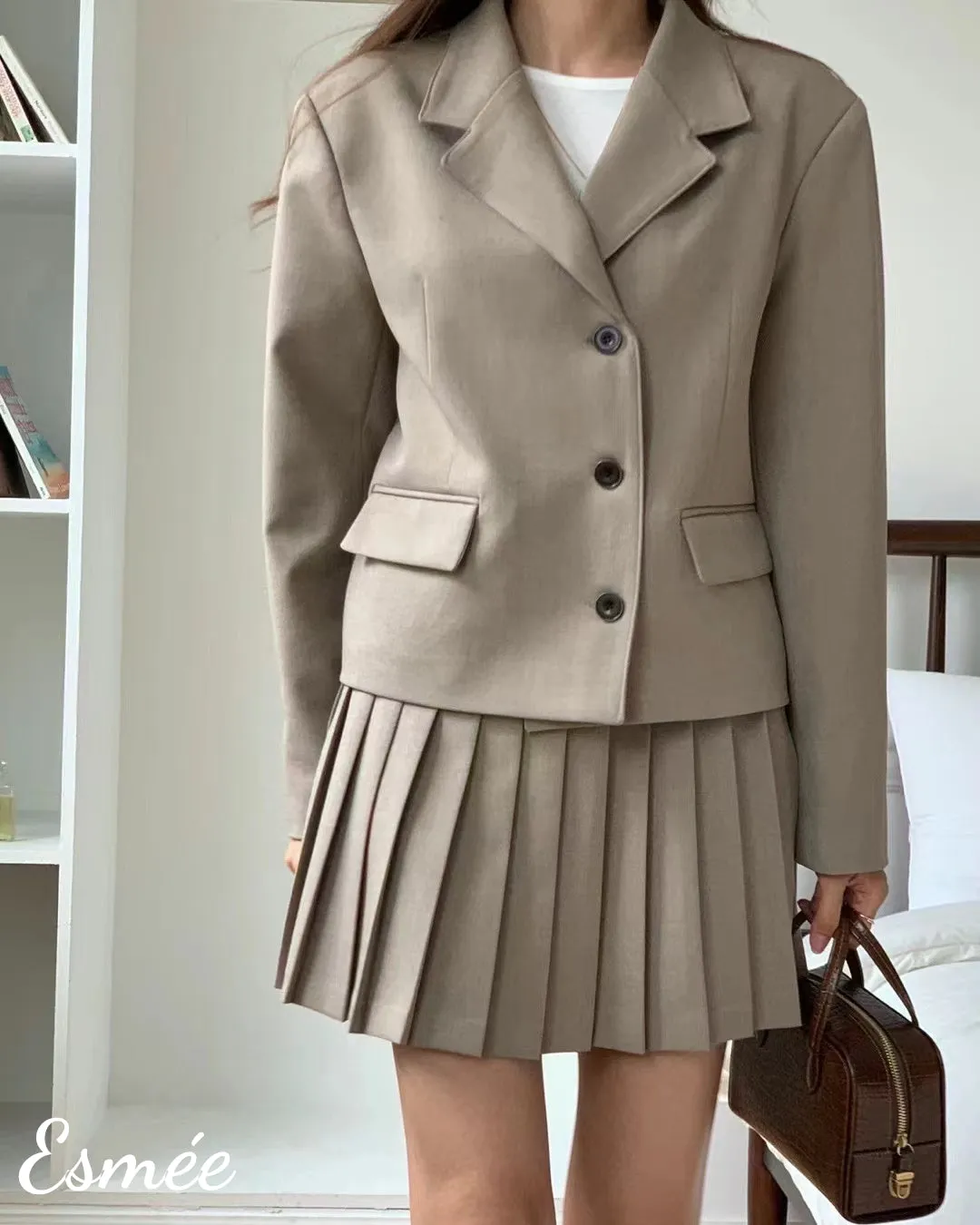 Korean Cotton Blazer with Notch Lapel