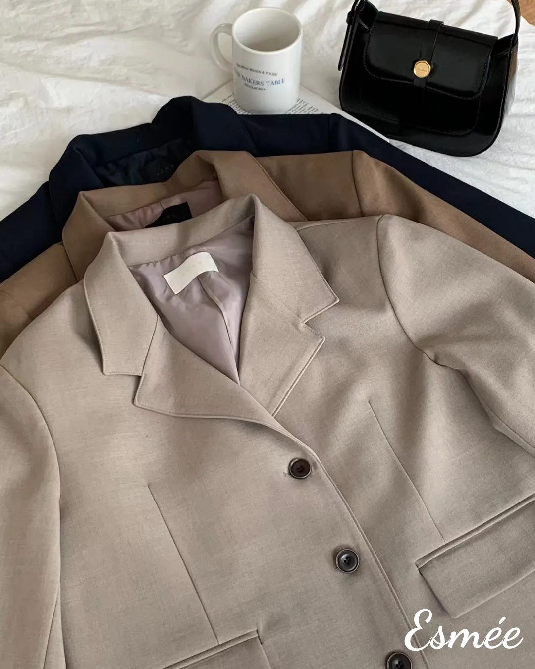 Korean Cotton Blazer with Notch Lapel