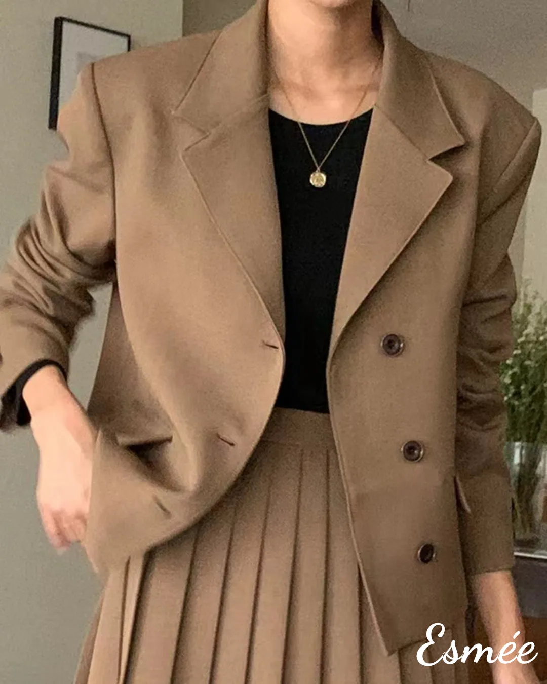 Korean Cotton Blazer with Notch Lapel