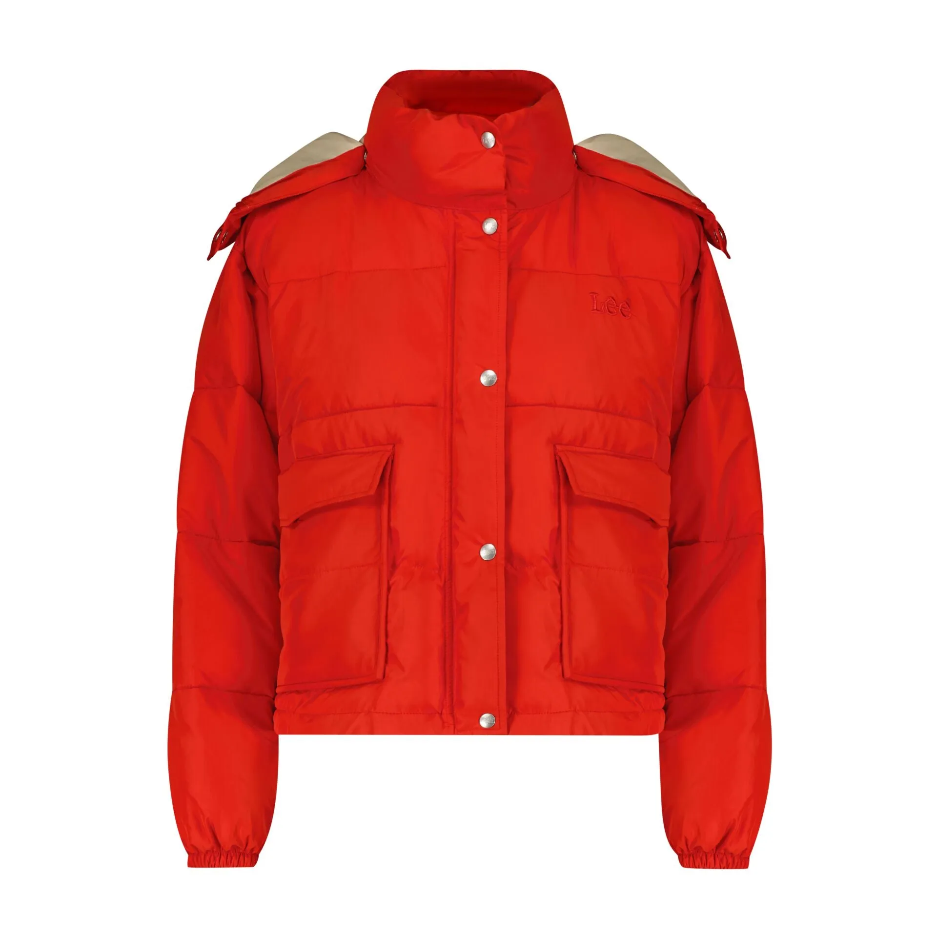 Lee Women's Hooded Short Puffer Jacket In True Red