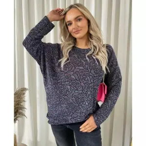 Long Sleeve Glitter Floral Pattern Top
