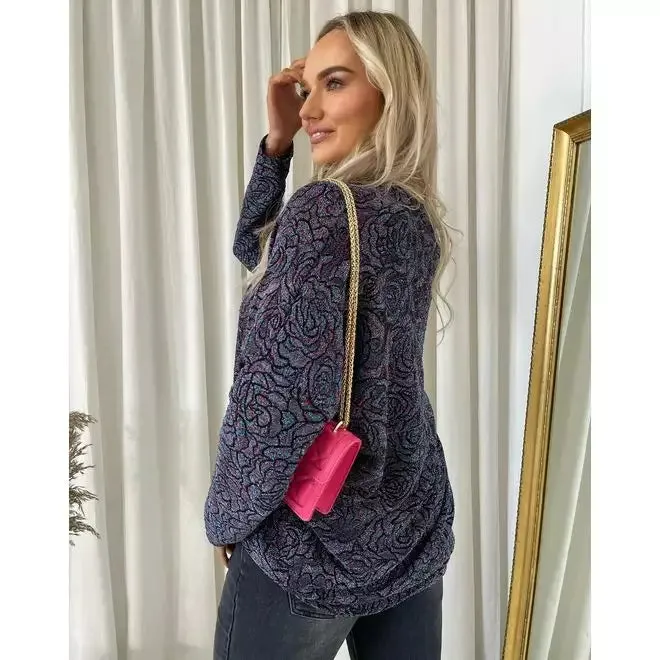 Long Sleeve Glitter Floral Pattern Top