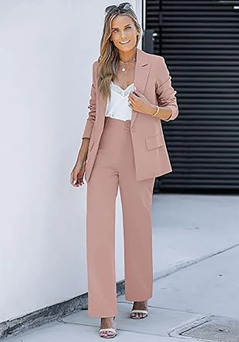 luvamia 2 Piece Outfits for Women Dressy Blazer Jackets High Waisted Straight Leg Pants Suits Set Business Casual Office