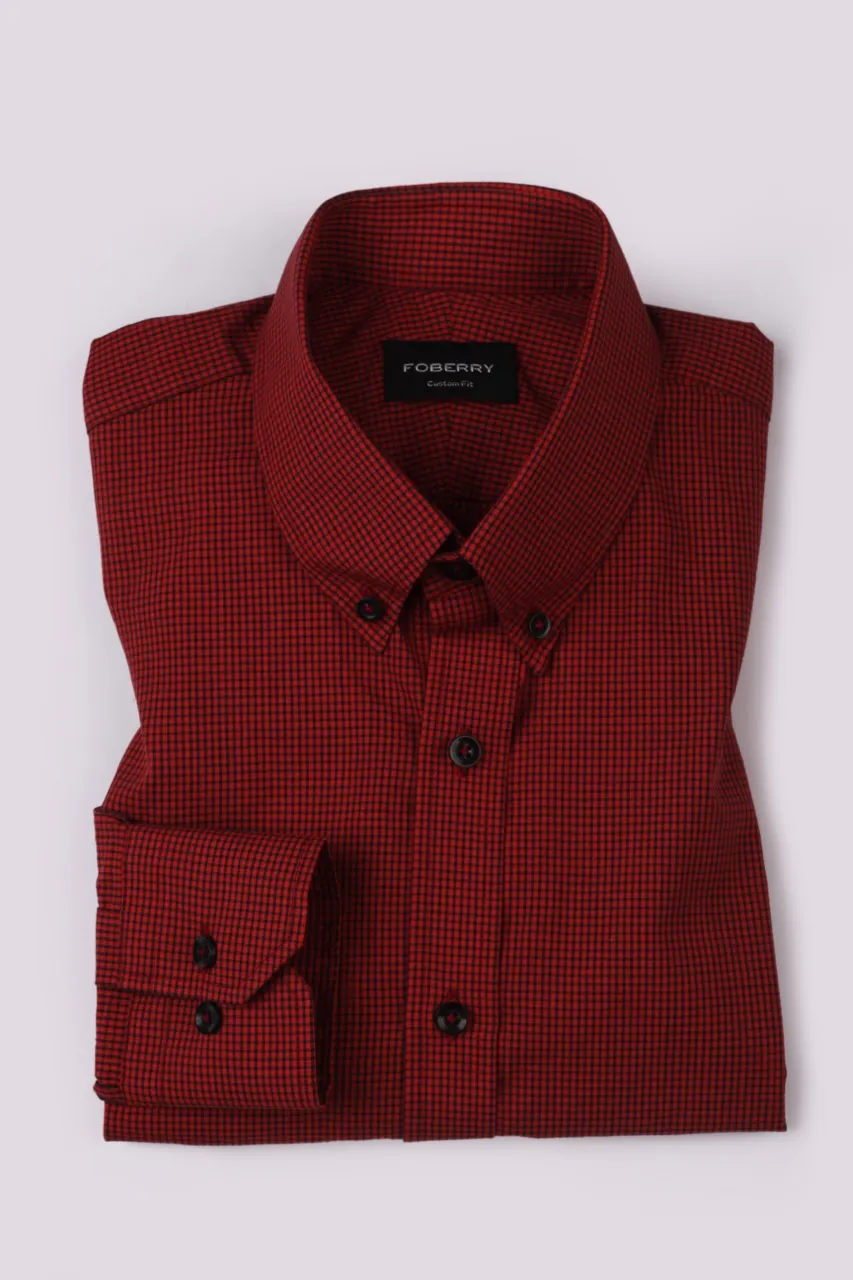 Maroon Micro Gingham Shirt