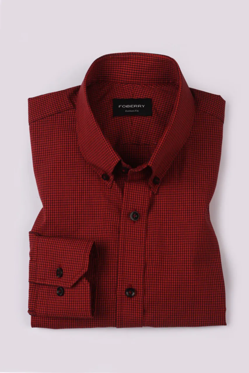 Maroon Micro Gingham Shirt