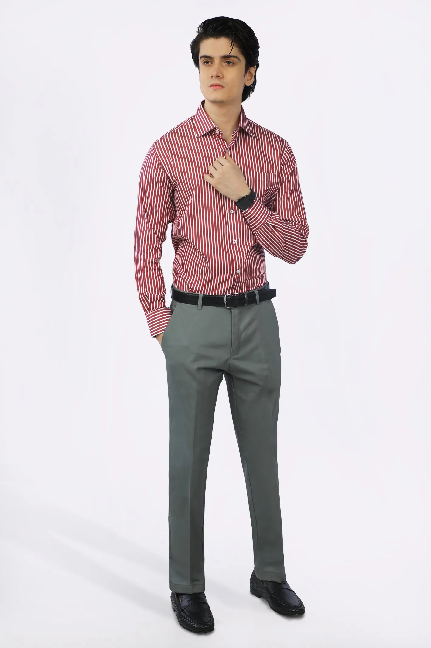 Maroon Pinstripe Formal Shirt