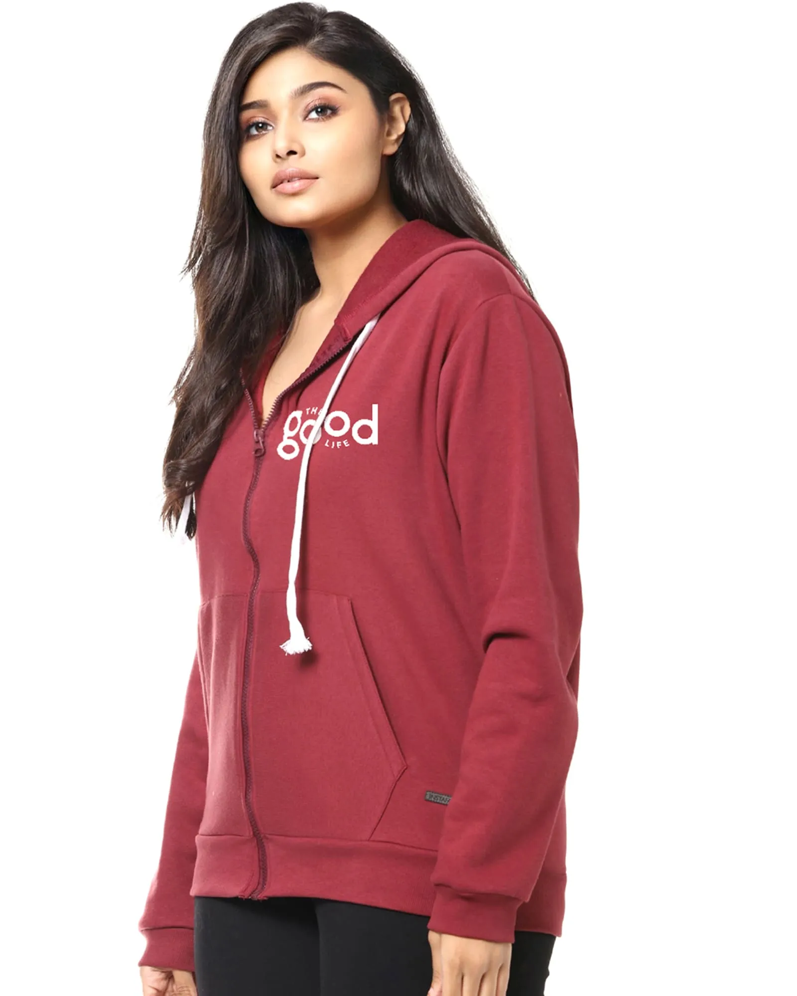 Maroon "The Good Life" Front Zipper Sweatshirt | New Wine