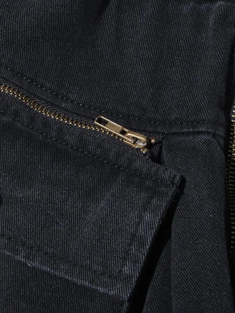 Maxi Pocket Dark Grey Wide-Leg Jeans with Vintage Zipper