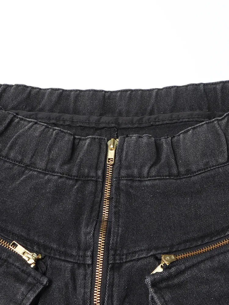 Maxi Pocket Dark Grey Wide-Leg Jeans with Vintage Zipper