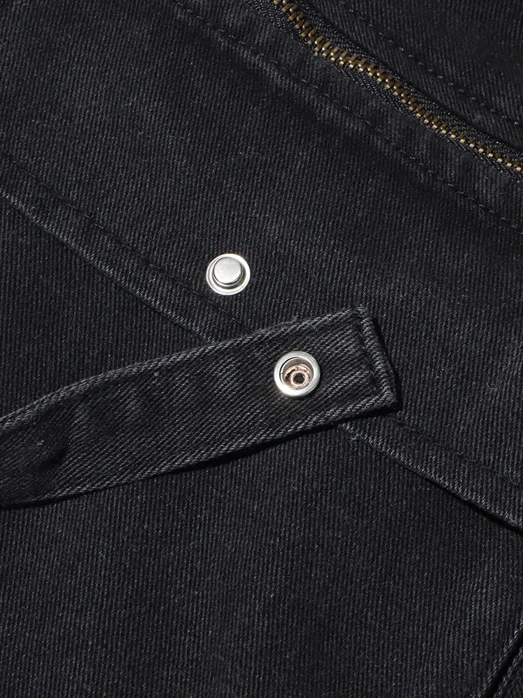 Maxi Pocket Dark Grey Wide-Leg Jeans with Vintage Zipper