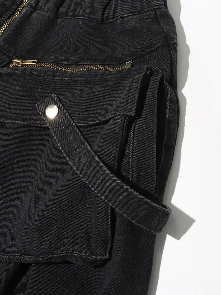 Maxi Pocket Dark Grey Wide-Leg Jeans with Vintage Zipper