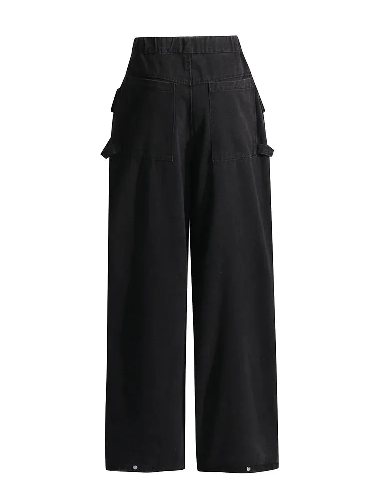 Maxi Pocket Dark Grey Wide-Leg Jeans with Vintage Zipper