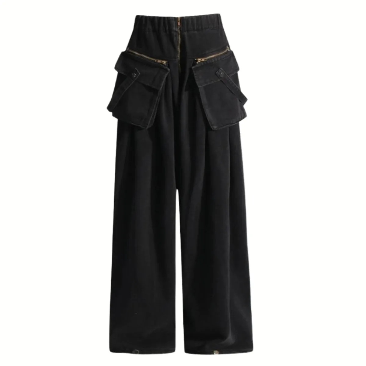 Maxi Pocket Dark Grey Wide-Leg Jeans with Vintage Zipper