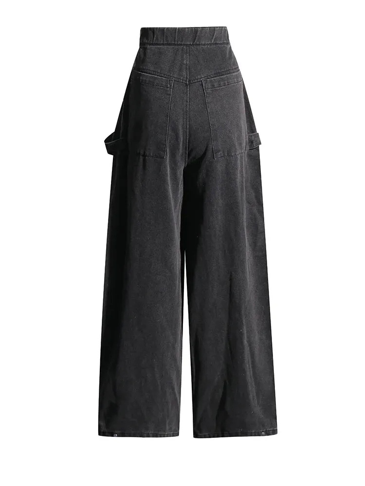 Maxi Pocket Dark Grey Wide-Leg Jeans with Vintage Zipper