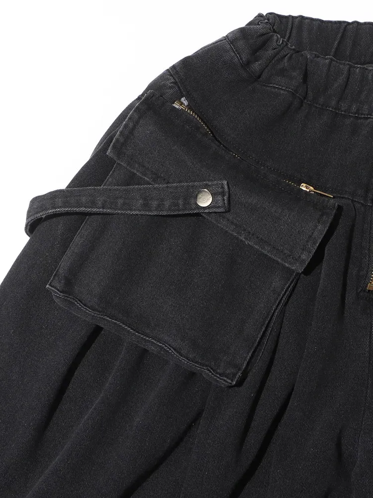 Maxi Pocket Dark Grey Wide-Leg Jeans with Vintage Zipper