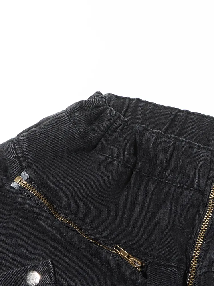 Maxi Pocket Dark Grey Wide-Leg Jeans with Vintage Zipper