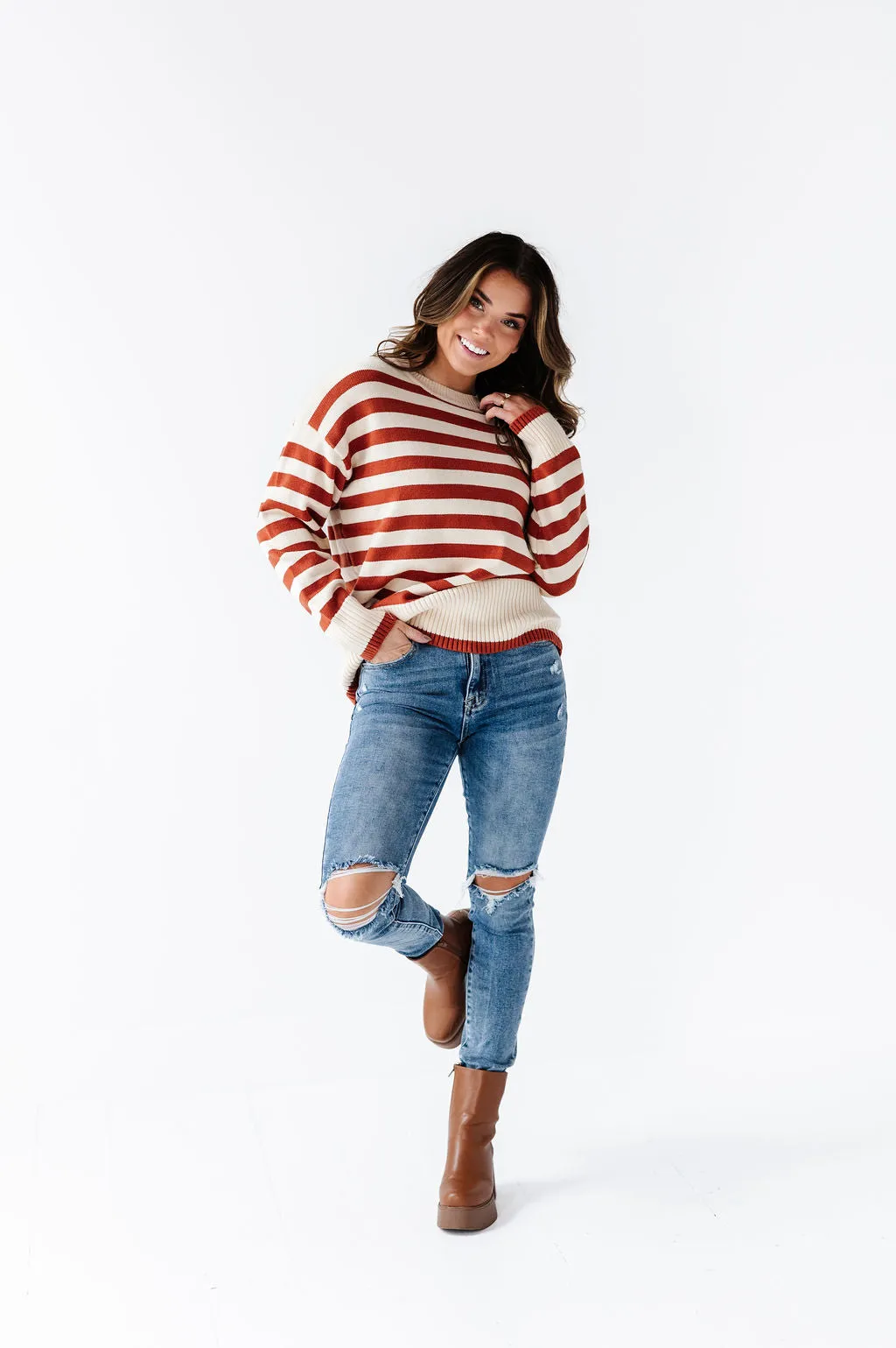 McCall Stripe Sweater in Clay