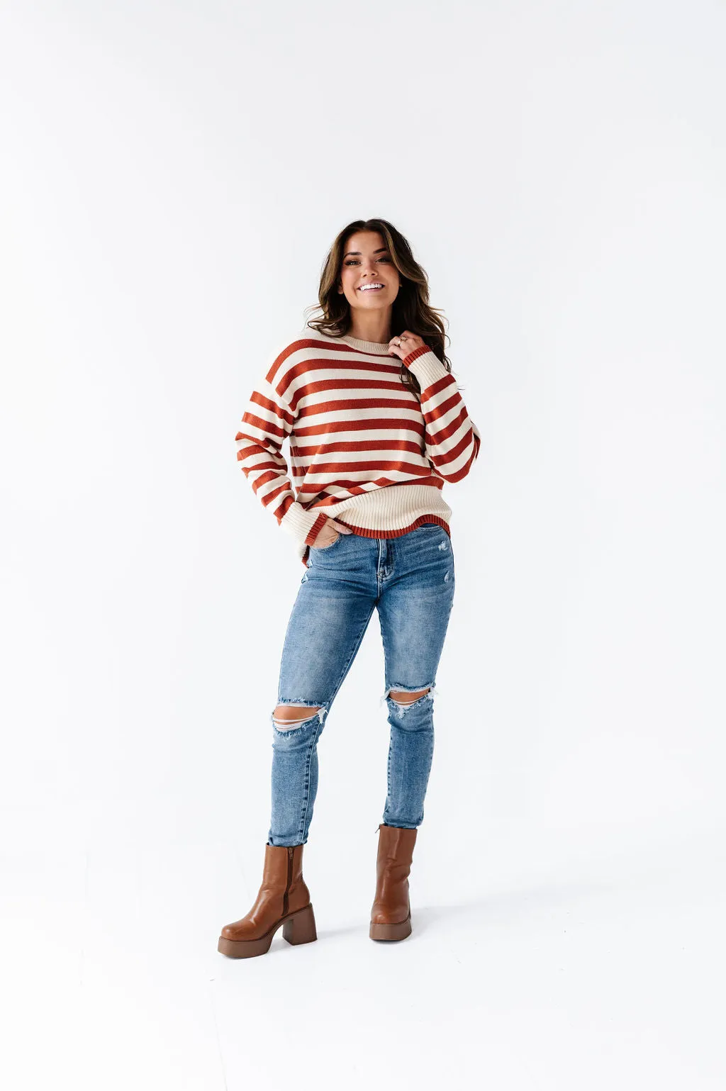 McCall Stripe Sweater in Clay