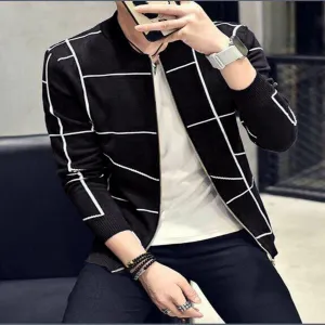 Men's Casual Blazer Slim Plaid Single Trench Coat