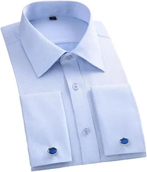 Men's French Cuff Dress Shirt Long Sleeve Formal Business Buttons Men Shirts Regular Fit Cufflinks Shirt