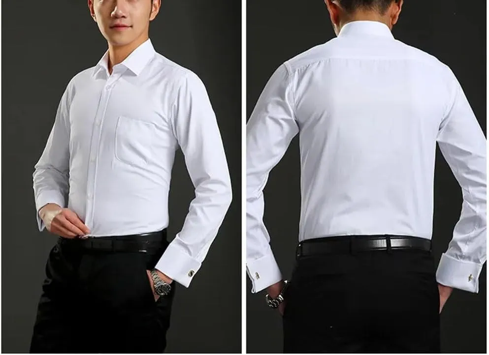 Men's French Cuff Dress Shirt Long Sleeve Formal Business Buttons Men Shirts Regular Fit Cufflinks Shirt