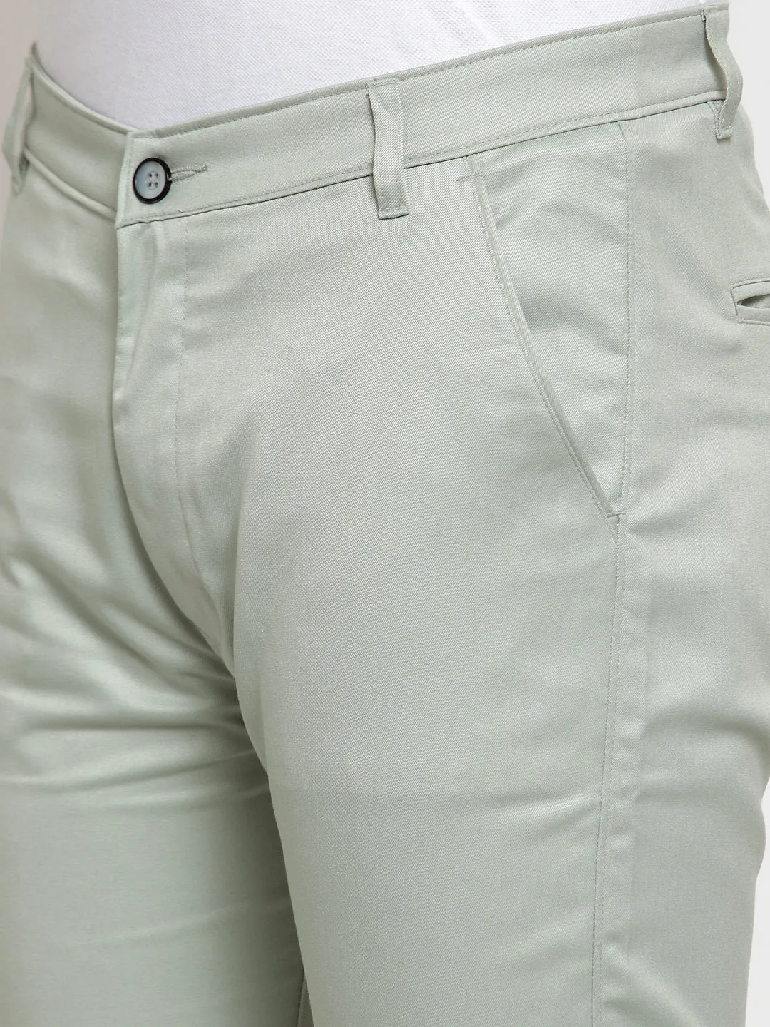Men'S Green Solid Formal Trousers