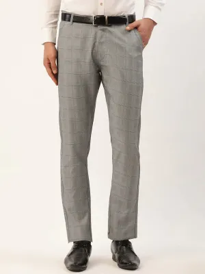 Men'S Grey Window Checked Formal Trousers